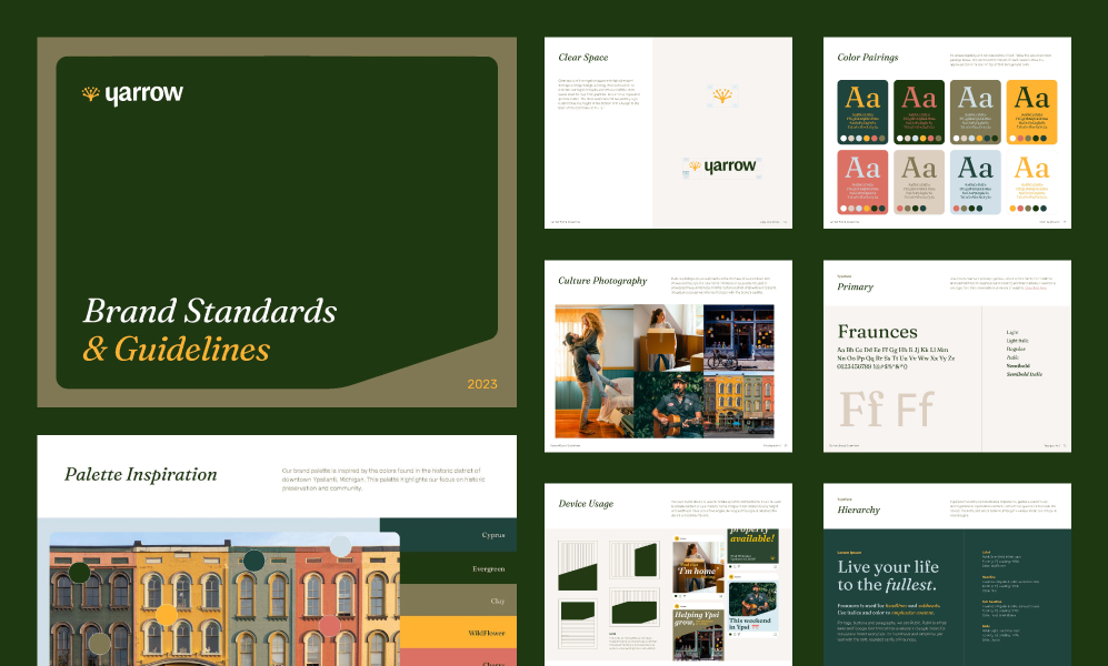 An image showing an example of brand guidelines for one of Sunup's clients, Yarrow. 