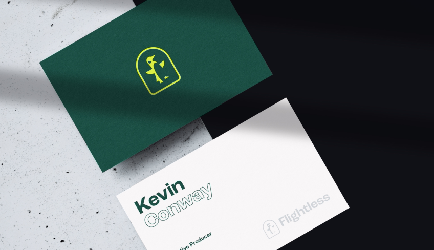 Flightless business card mockups - video production firm branding