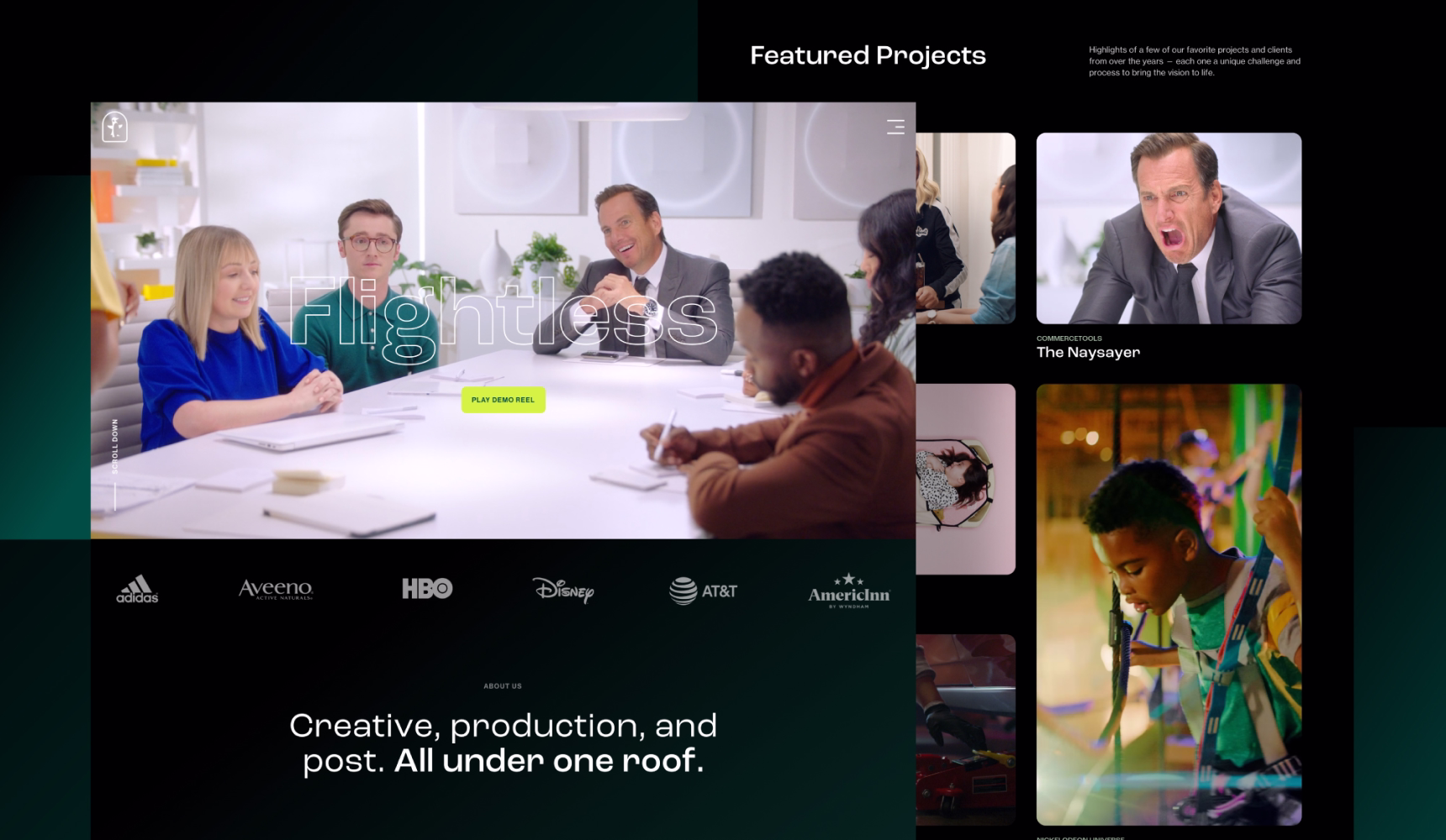 Flightless website - branding project for video production firm