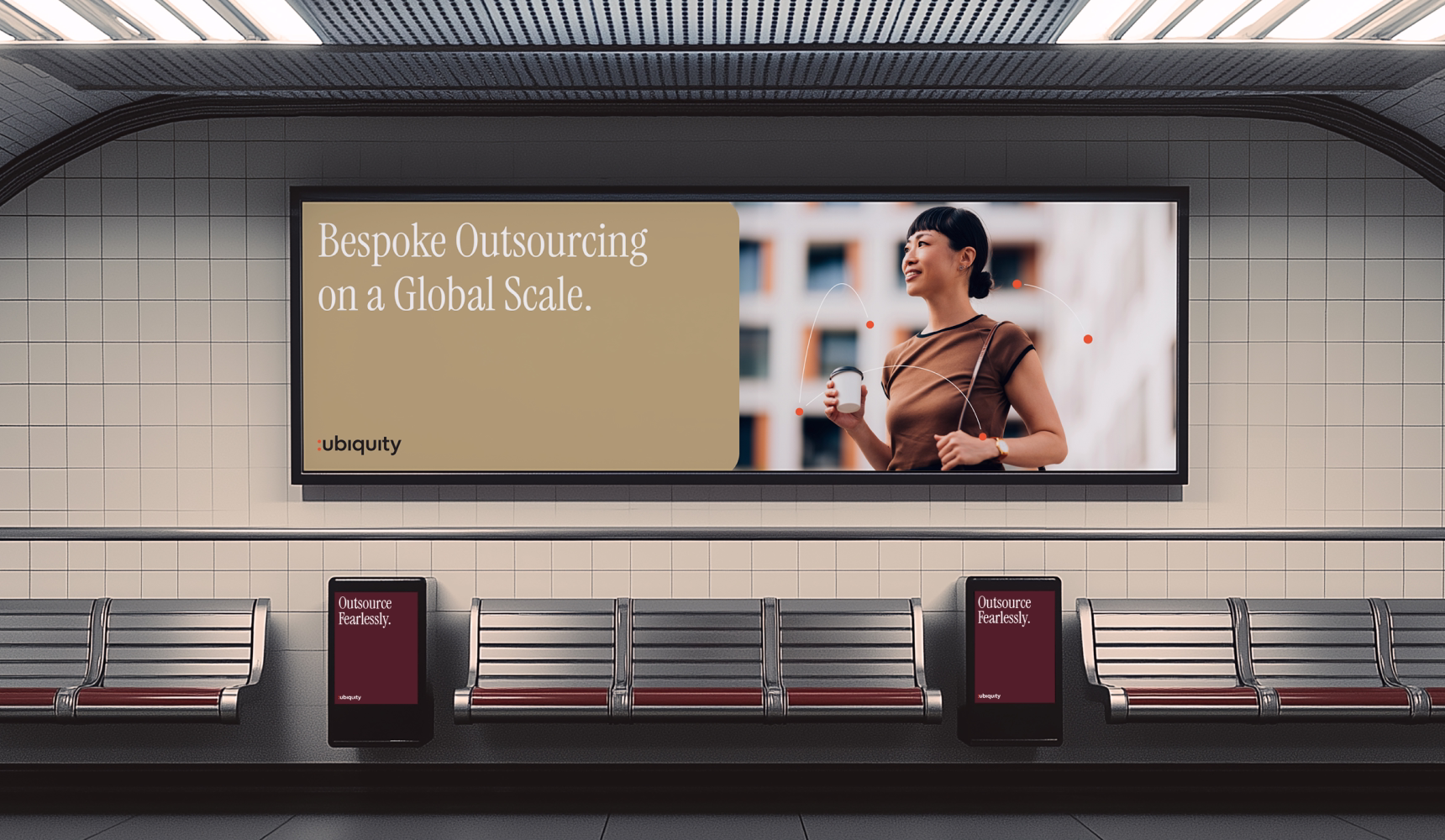 Out-of-home ad in a subway for Ubiquity's new brand