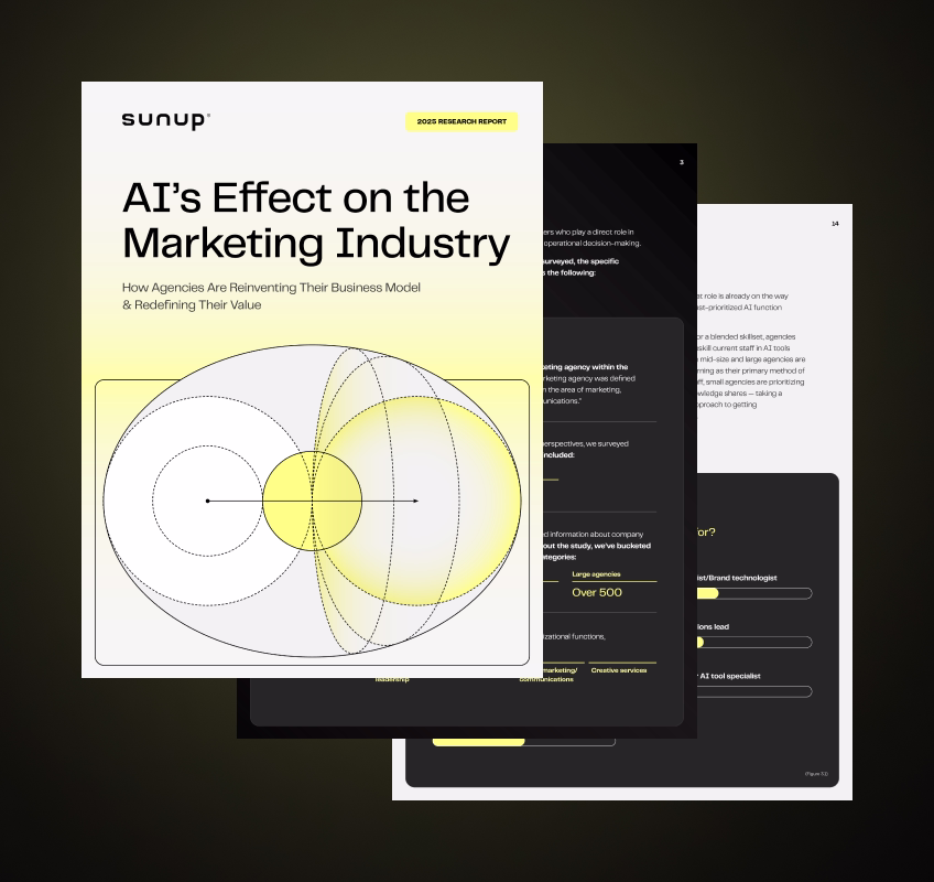 Cover page of Sunup's research report on how AI is impacting the marketing industry